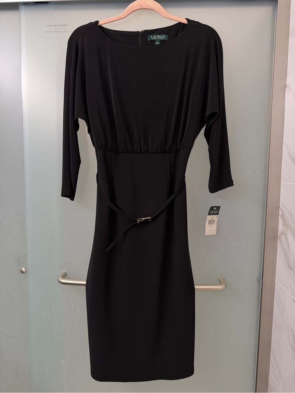 Ralph Lauren Black Long-Sleeve Belted Sheath Dress